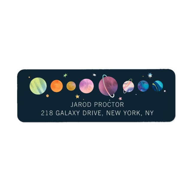 Space Planets Stars Moon Galaxy Return Address (Front)