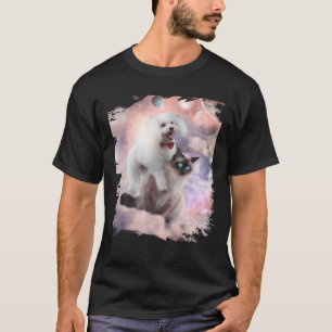 Space Poodle Dog On Siamese Cat T-Shirt