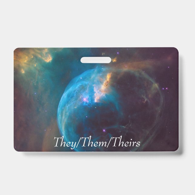 Space pronoun card (They/them/theirs) Badge (Front)