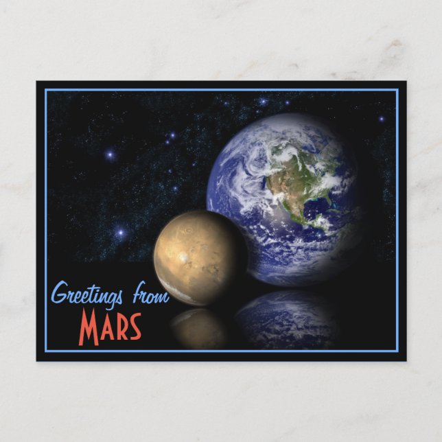 Space Red Blue Black Mars Earth Globe Photo Postcard (Front)
