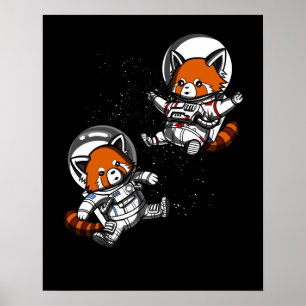 Space Red Panda Bear Astronauts Galaxy Animals Poster