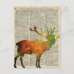 Space Reindeer Over An Old Dictionary Page Postcard