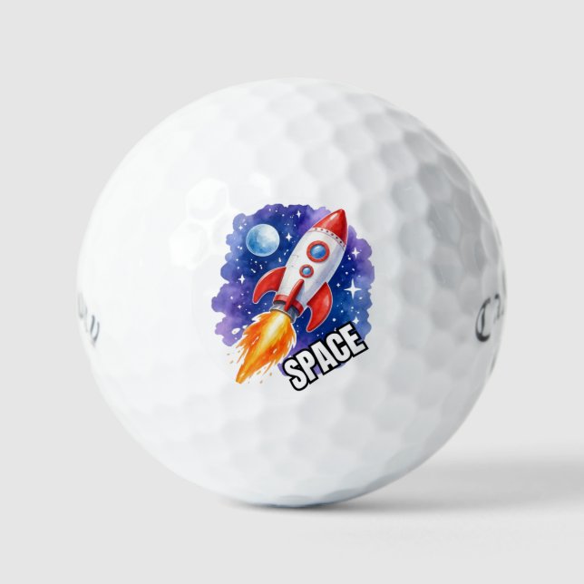 Space Rocket Adventure – Watercolor Rocket Golf Balls (Front)