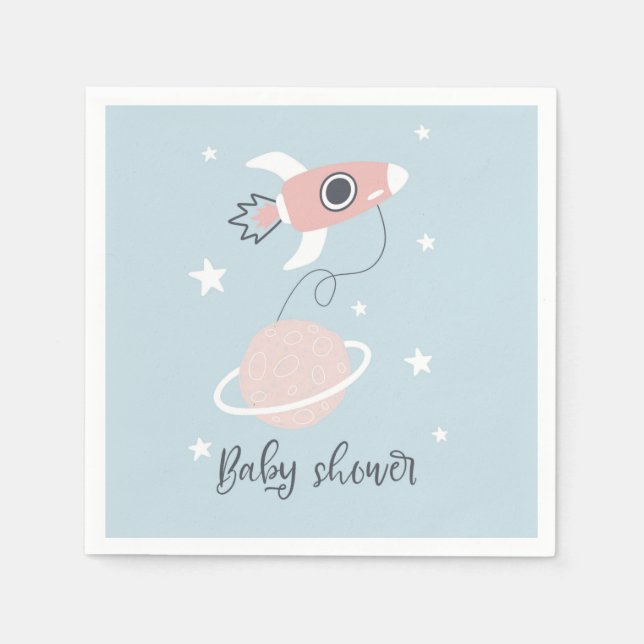 Space Rocket and Jupiter Baby Shower Napkin (Front)