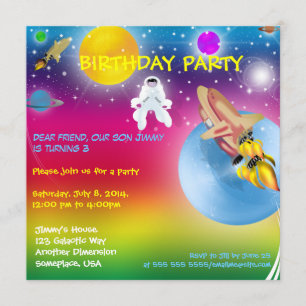 Space Rocket Astronaut Birthday Party Invitation 2