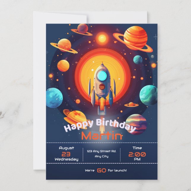 Space Rocket Birthday Party Invitation (Front)