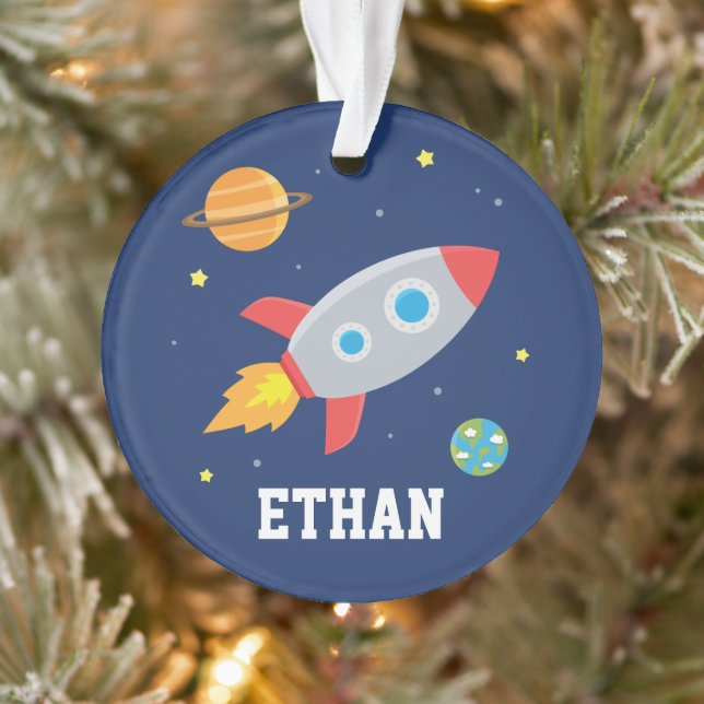 Space Rocket Blast Off, Kids Personalized Ornament (Tree)