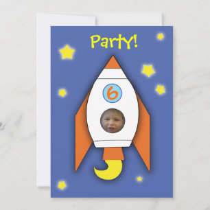 space rocket boy photo party invitation
