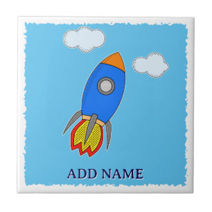 Space Rocket Drawing In Blue Sky Tile