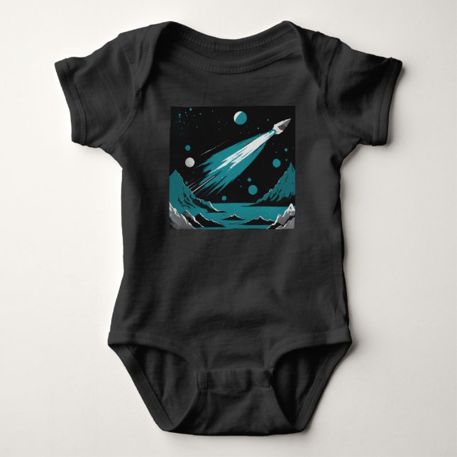 Space Rocket – Grey & Blue Baby Bodysuit (Front)