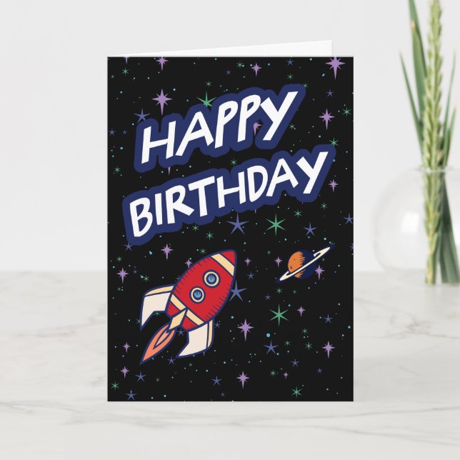 Space Rocket Happy Birthday Card for Kids  (Front)
