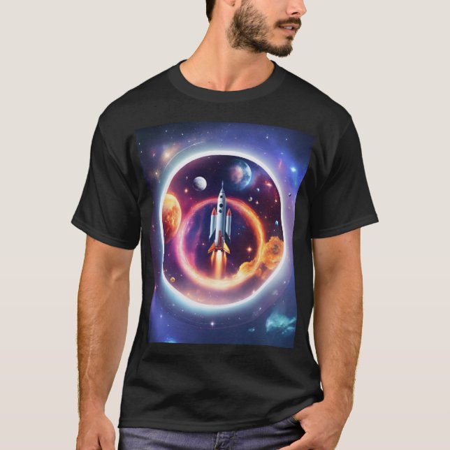 "Space Rocket Holographic Circle" T-Shirt (Front)