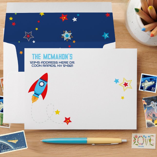 Space Rocket Invite Envelopes with Return Address (Creator Uploaded)