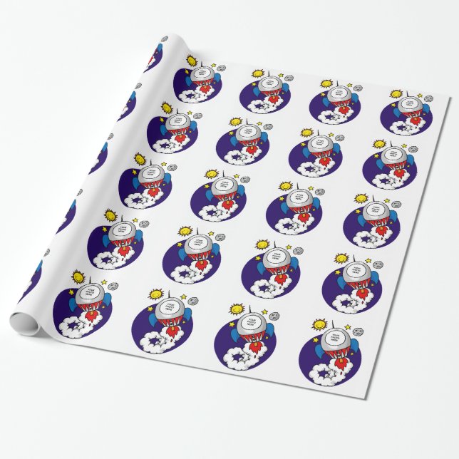 space rocket kid (add your face photo) wrapping paper (Unrolled)