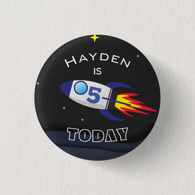 Space Rocket Kids Birthday Custom Age 1 Inch Round Button (Front)