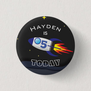 Space Rocket Kids Birthday Custom Age 1 Inch Round Button