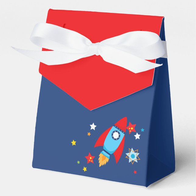 Space Rocket Marine & Red Cadeau Ballotins (Outer Space Rocket Navy & Red Gift Favor Boxes)