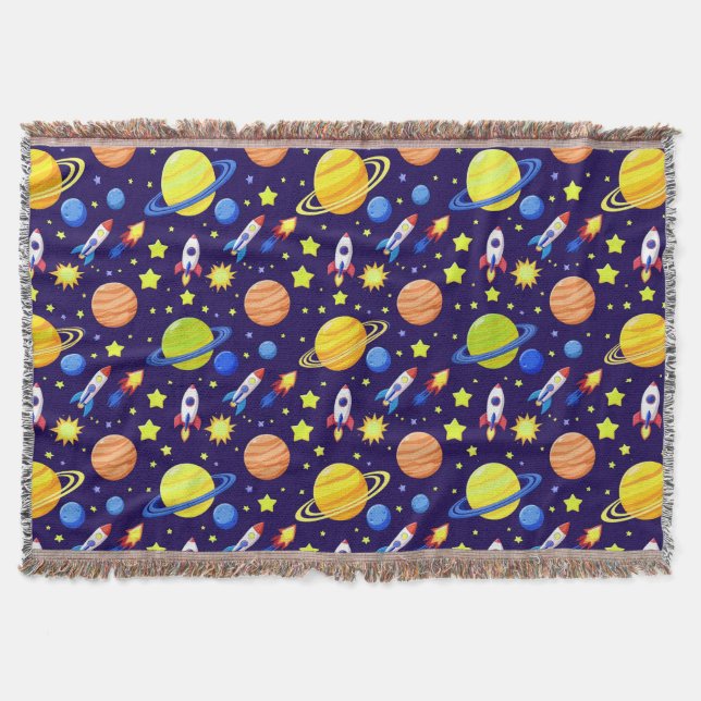 Space Rocket Pattern For Playroom Decor Throw Blanket (Front)