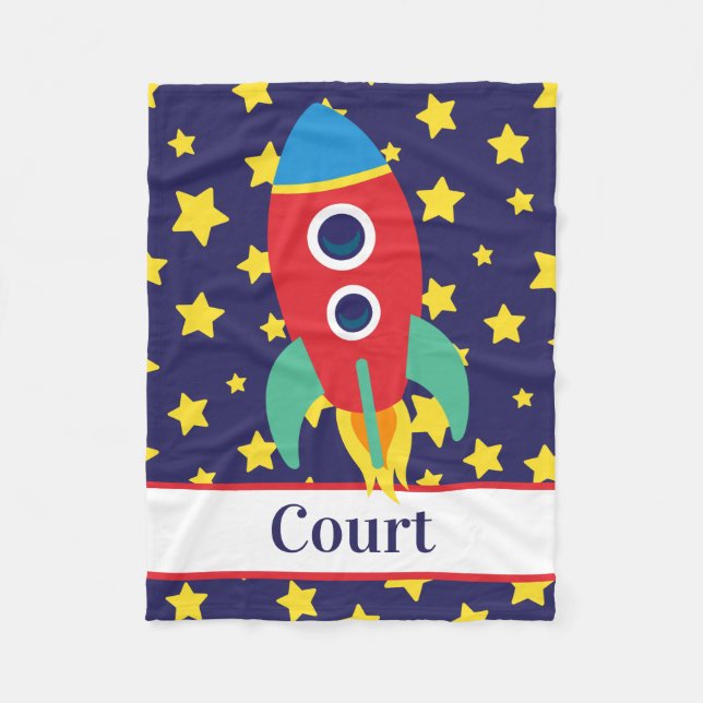 Space Rocket Personalized Fleece Blanket (Front)