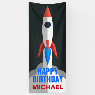 Space Rocket Personalized Name Birthday Party Banner