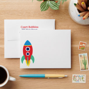 Space Rocket Personalized Stationery Envelopes