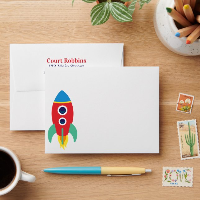 Space Rocket Personalized Stationery Envelopes (Desk)