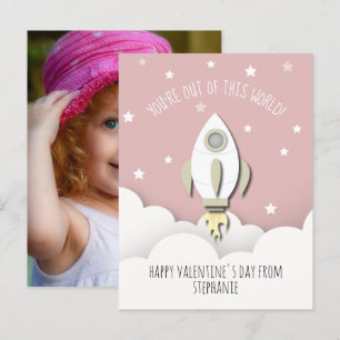 Space Rocket Pink Classroom Valentine Photo Postcard