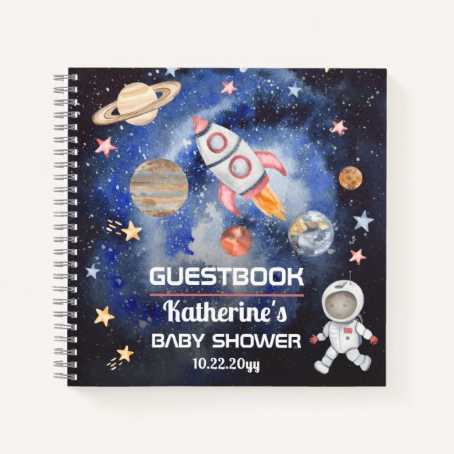 Space Rocket Planètes Baby shower Livre d'or (Devant)