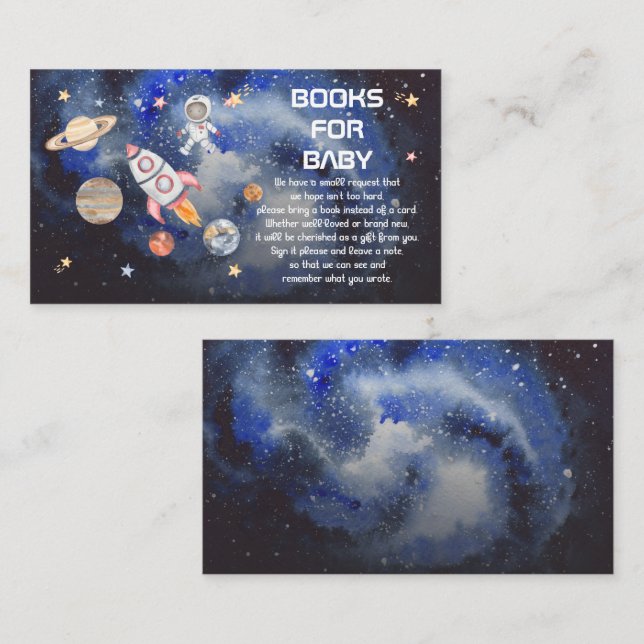 Space Rocket Planets Boy Baby Shower Book Request Enclosure Card (Front/Back)