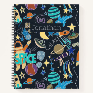 Space Rocket Planets Stars Doodles Personalized  Notebook