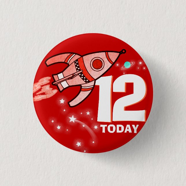 Space rocket red boys age 12 button (Front)