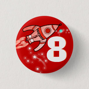 Space rocket red boys age button
