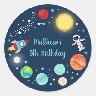 Space Rocket Ship Astronaut Planets Birthday Classic Round Sticker