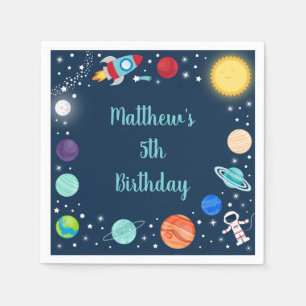 Space Rocket Ship Astronaut Planets Birthday Napkin