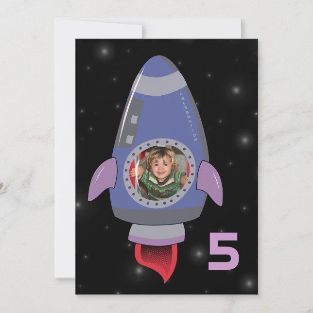 Space Rocket Ship Boys Birthday Party Invite (Front)