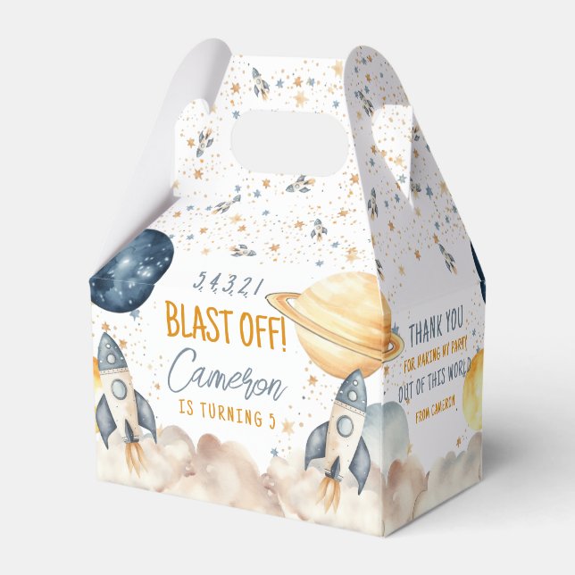 Space Rocket Ship Outer Space Birthday Party Favor Box (Back Side)