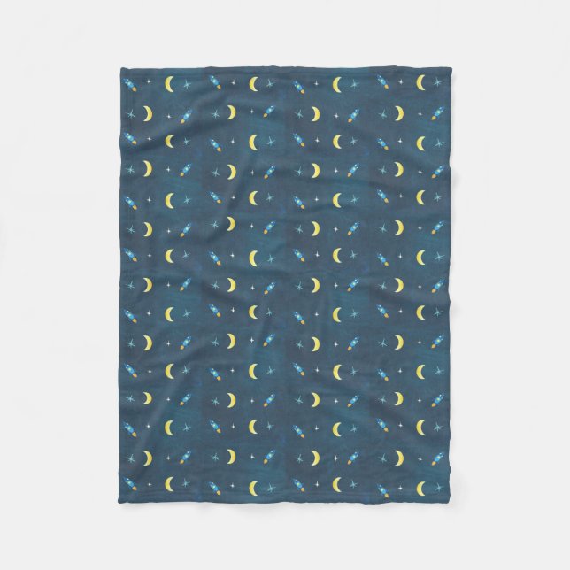Space Rocket Ship Pattern Kids Fleece Blanket (Front)