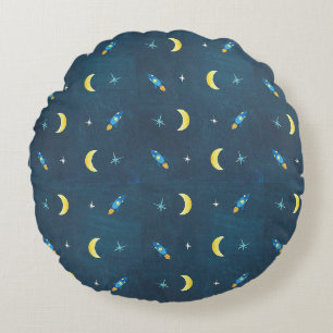 Space Rocket Ship Pattern Round Pillow