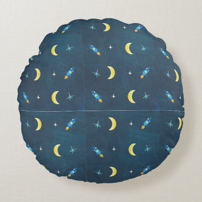 Space Rocket Ship Pattern  Round Pillow (Front)