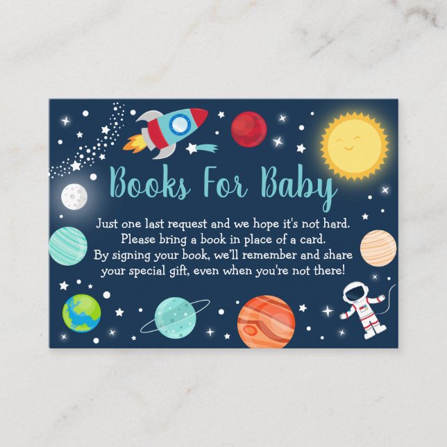 Space Rocket Ship Planets Baby Shower Book Request Enclosure Card (Front)