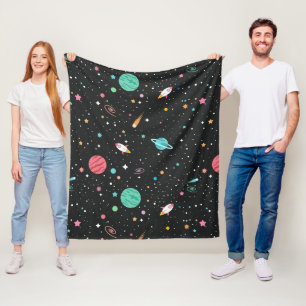 Space Rocket Ships and Stars Fleece Blanket
