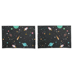 Space Rocket Ships and Stars Pillowcase