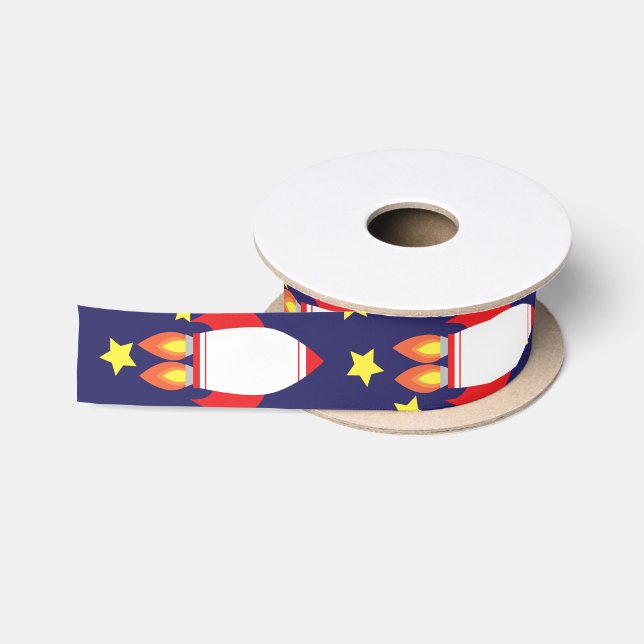 Space Rocket Star Ship Outer Space Ribbon Satin Ribbon (Spool)