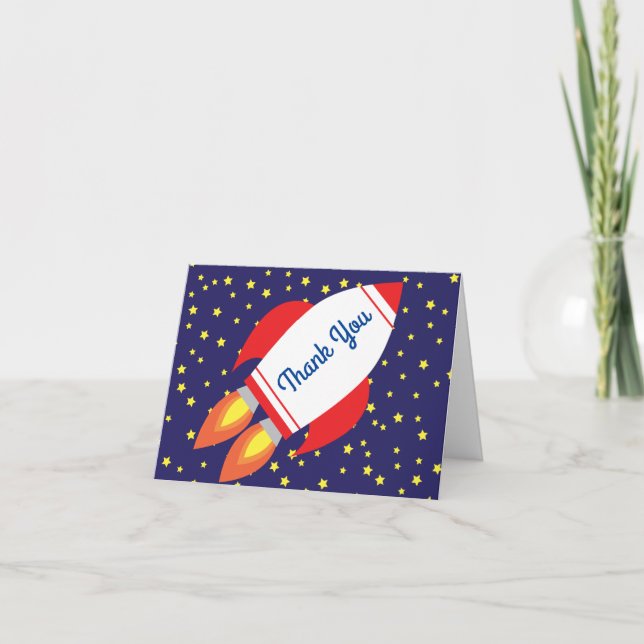 Space Rocket Star Ship Thank You 1st Birthday Card (Front)