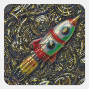 SPACE ROCKET T-SHIRT SQUARE STICKER
