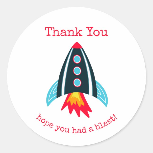 Space Rocket Thank You Birthday Classic Round Sticker (Front)