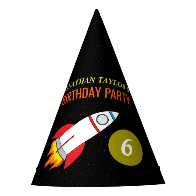 Space Rocket to the Moon Children's Birthday Party Hat (Front)
