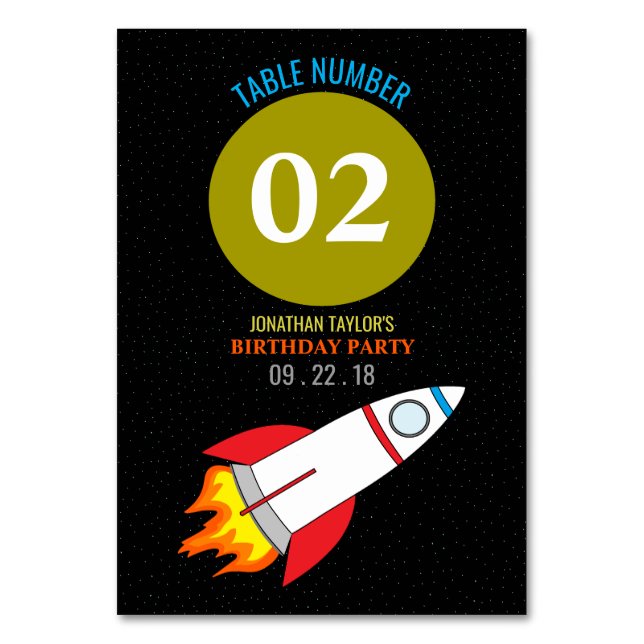 Space Rocket to the Moon Kid's Birthday Table No. Number (Front)