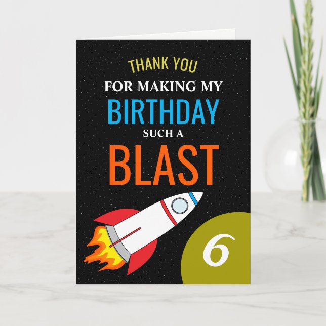 Space Rocket to the Moon Kid's Birthday Thank You (Front)