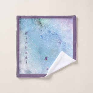 Space Rocket to the Moon with Satellite Custom Wash Cloth